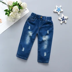 Children's Jeans Children's Clothing Autumn New Style Girls' Versatile Straight Tube Hole Casual Korean Style Boys' Pants