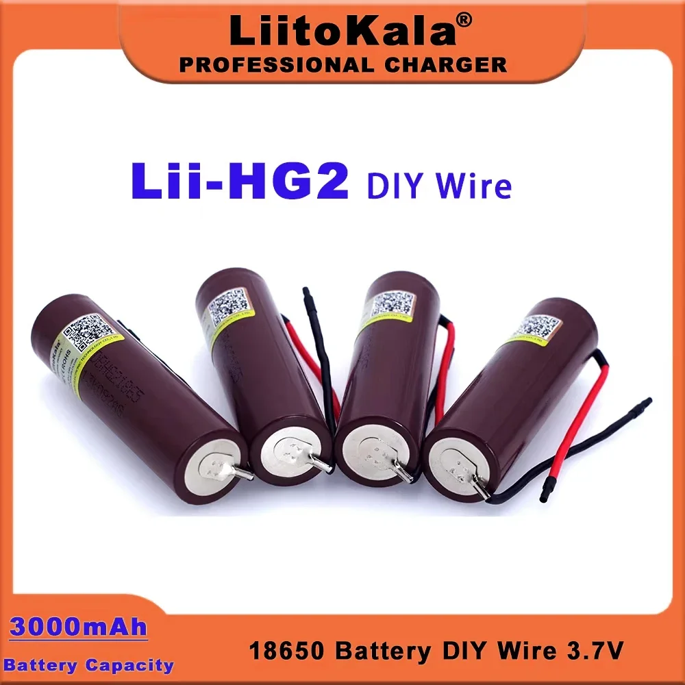 1-9PCS Liitokala HG2+DIY Wire 18650 3000mAh Electronic Cigarette Rechargeable Battery High-discharge, 30A Current Big Power