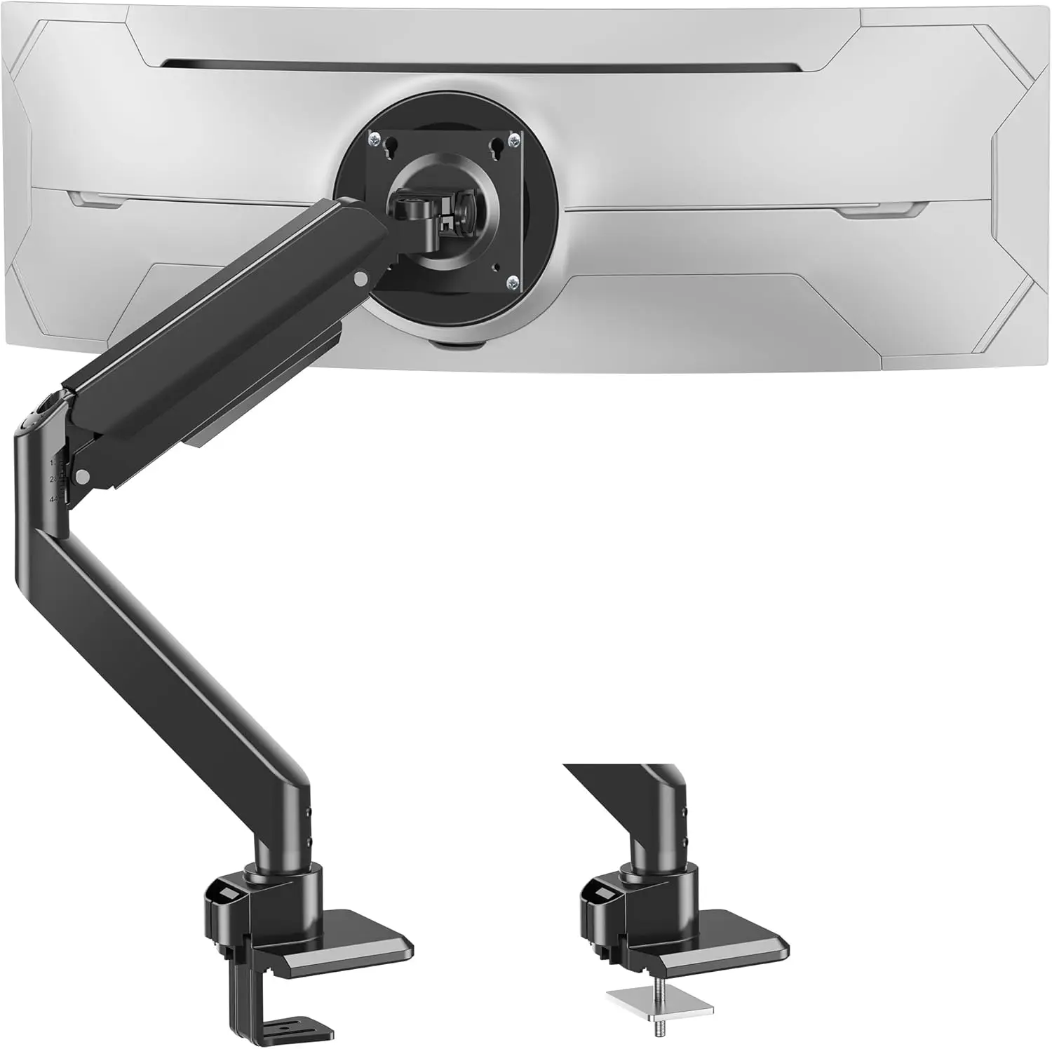 Heavy Duty Monitor Arm for 49 inch Curved Screens, Ultrawide Single Desk Mount, VESA Clamp & Grommet Base