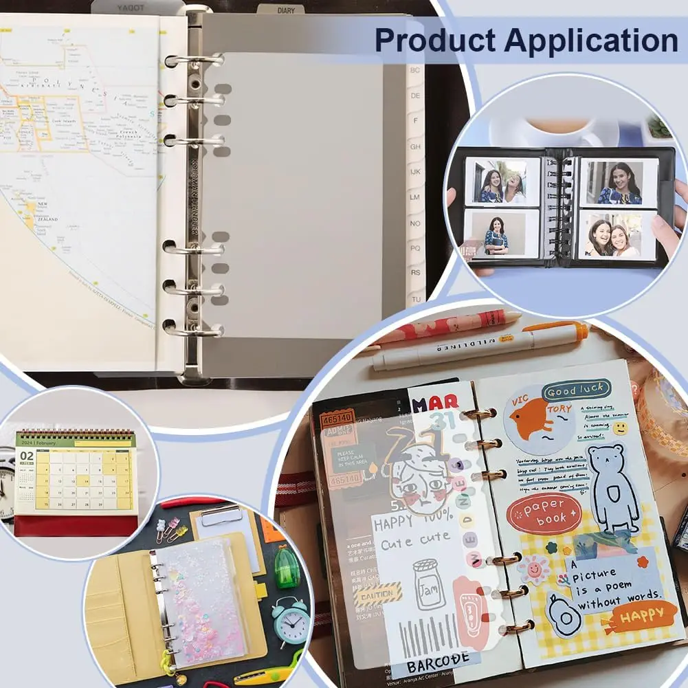 غطاء دفتر ملاحظات من جلد البولي يوريثان مقاس A6 قابل لإعادة الملء مكون من 6 حلقات لورق إعادة تعبئة A6، مع قطعتين فواصل علامة تبويب قابلة للإدخال مقاس A6 #5