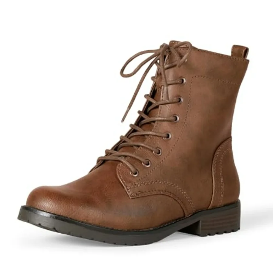 

Women's Lace-Up Combat Boots with Lug Sole and Side Zipper