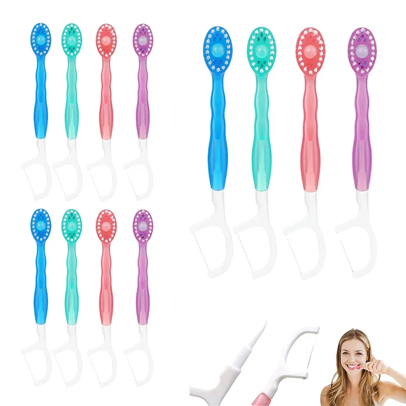 12PCS Disposable Toothbrush Exploded Bead Adult Cleaning Toothbrush Portable Travel Tooth Brush With Dental Floss Tongue Scraper