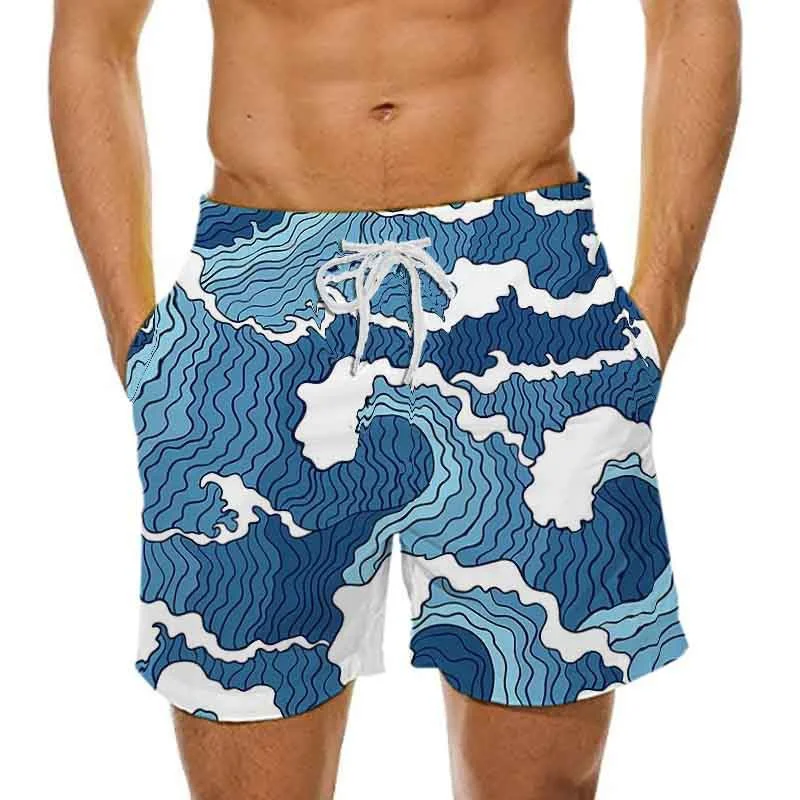 Calção de praia para praia masculina, calção casual para férias, ondas, estampa 3D, fato de banho Y2K, calça curta, verão, 2024