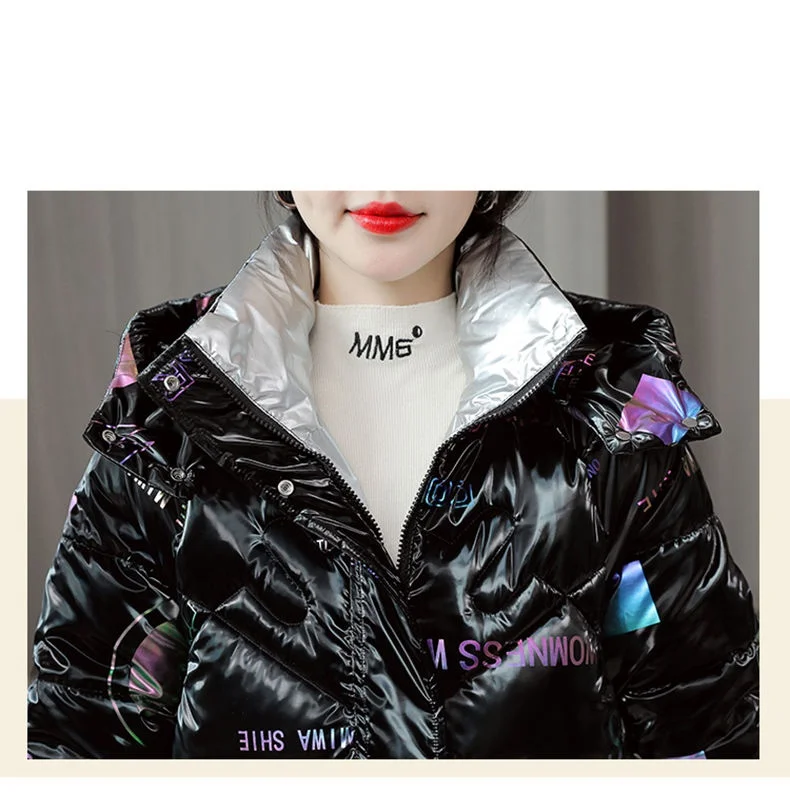 2026 Winter New Gloss Cotton Jacket Women's Medium to Long Korean Loose Coat Lady Thick Hooded Coats Female Warm Parker Overcoat