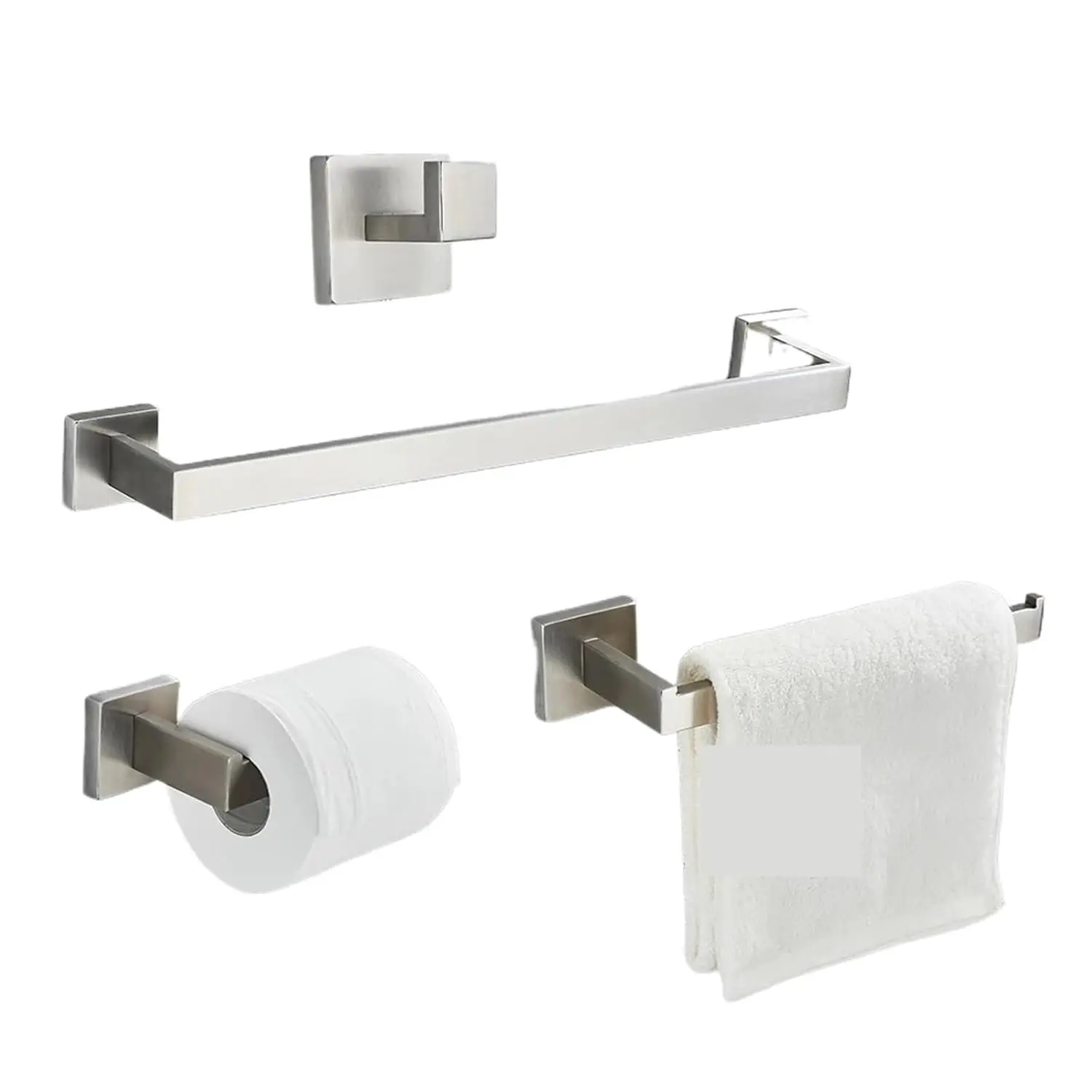 

Brushed Nickel Bathroom Hardware Set Robe Hook Towel Rail Bar Rack Shelf Tissue Paper Holder Accessories 40cm, Customized