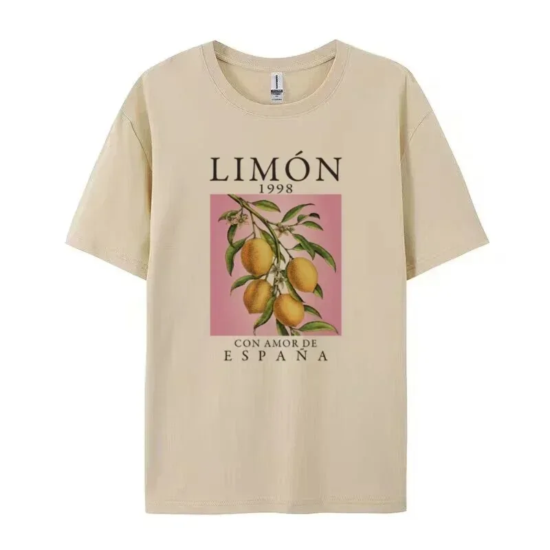 Lemon Fruit Print T-Shirts Cotton Women Graphic Tops Vintage Aesthetic Botanical Streetwear Shirt Cottagecore Clothes Oversized image 5
