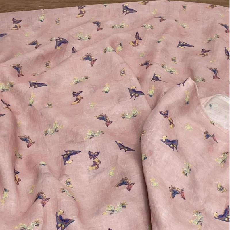 

Pink Handmade DIY Ramie Fabric For Summer Breathable Shirt Dress Clothing Cloth Fabric