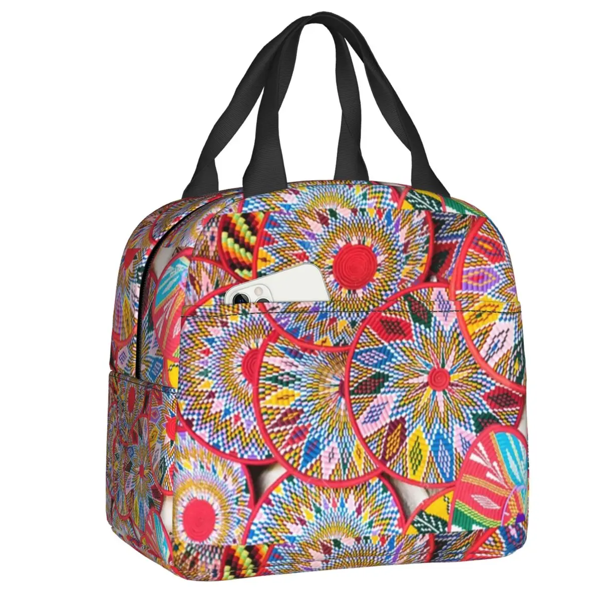 

Custom Ethiopian Plates Pattern Insulated Lunch Bag for Women Leakproof Sefed Cooler Thermal Lunch Tote Office Work School