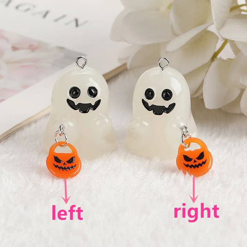 Dijes de resina 3D para Halloween, colgante de calabaza de caramelo de maíz, fantasma oscuro que brilla en la oscuridad, llavero, collar, fabricación de joyas Diy, 8 piezas