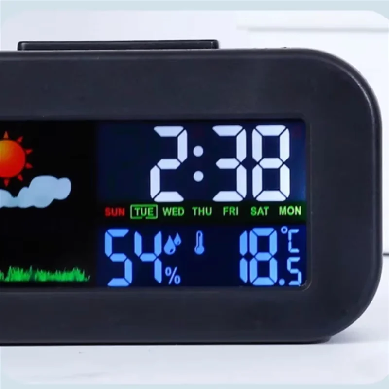 N93R Weather Station Clock With Color Display Temp&Humidity Monitor Backlit For Kids Teens Students - Bedroom Dorm Desk
