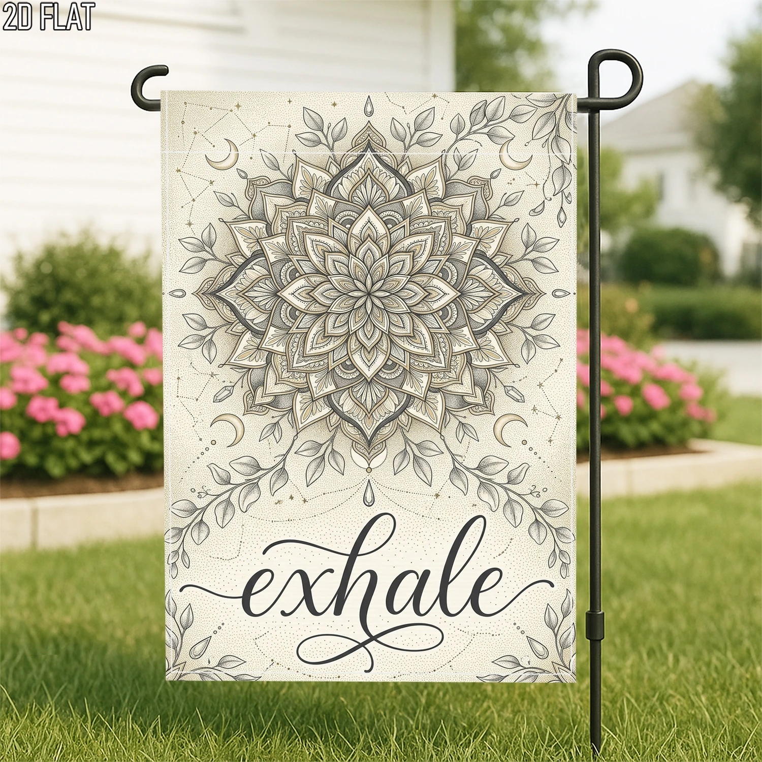 1pc Boho Mandala Exhale Garden Flag Celestial Leaf Neutral Tone Outdoor Yard Decor