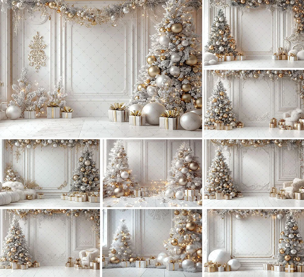 Mehofond Photography Background Christmas White Wall Gifts Xmas Tree Kids Holiday Family Portrait Decor Backdrop Photo Studio