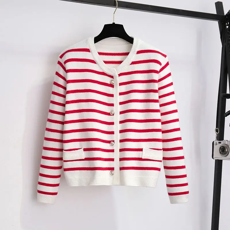 Fashion Outfits For Women's Spring Autumn 2023 New Elegant Striped Cardigan Knitted Top High Waist Half Skirt Two Piece Set