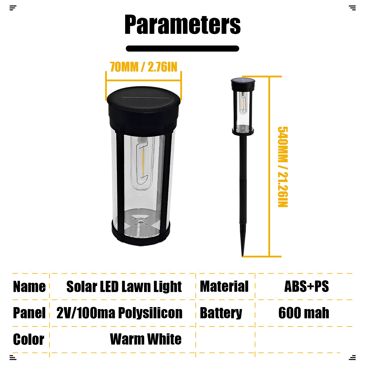 Solar LED Filament Lawn Light Outdoor Waterproof Lamp for Garden Yard Decoration