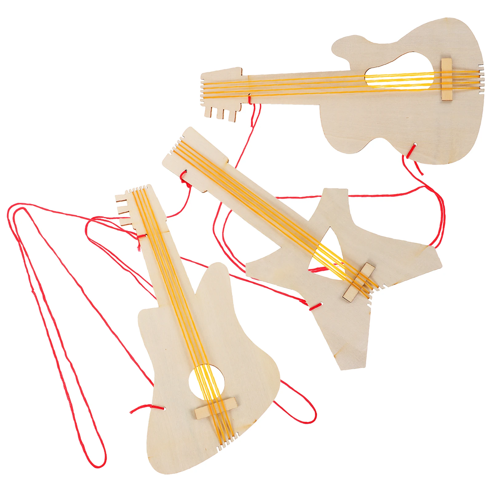 

3 PCS Wooden Guitar Crafts Children's Graffiti Instrument Diy Animal for Kids Cool Party Favors