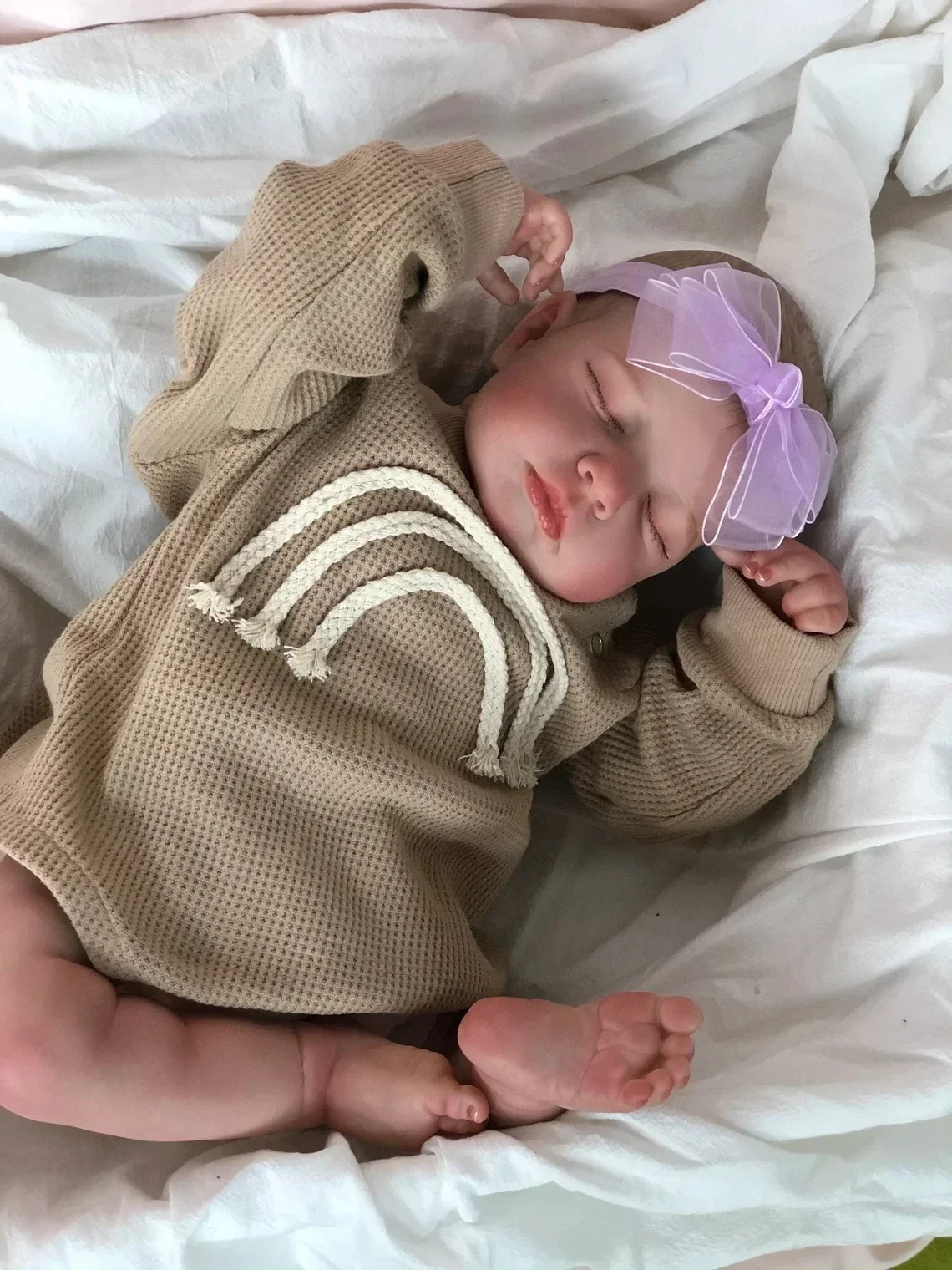 19inch Newborn Baby Doll Handmade Lifelike Reborn Sleeping Loulou Soft Touch Cuddly Doll with 3D Painted Skin Visible Veins