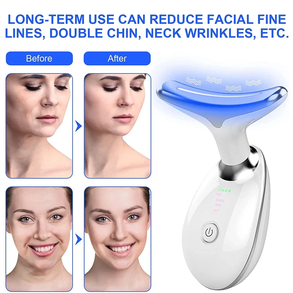 Neck Facial Lifting Device EMS Microcurrent LED Photon Therapy Vibration Face Massager Anti Wrinkles Tightening Skin Care Tools