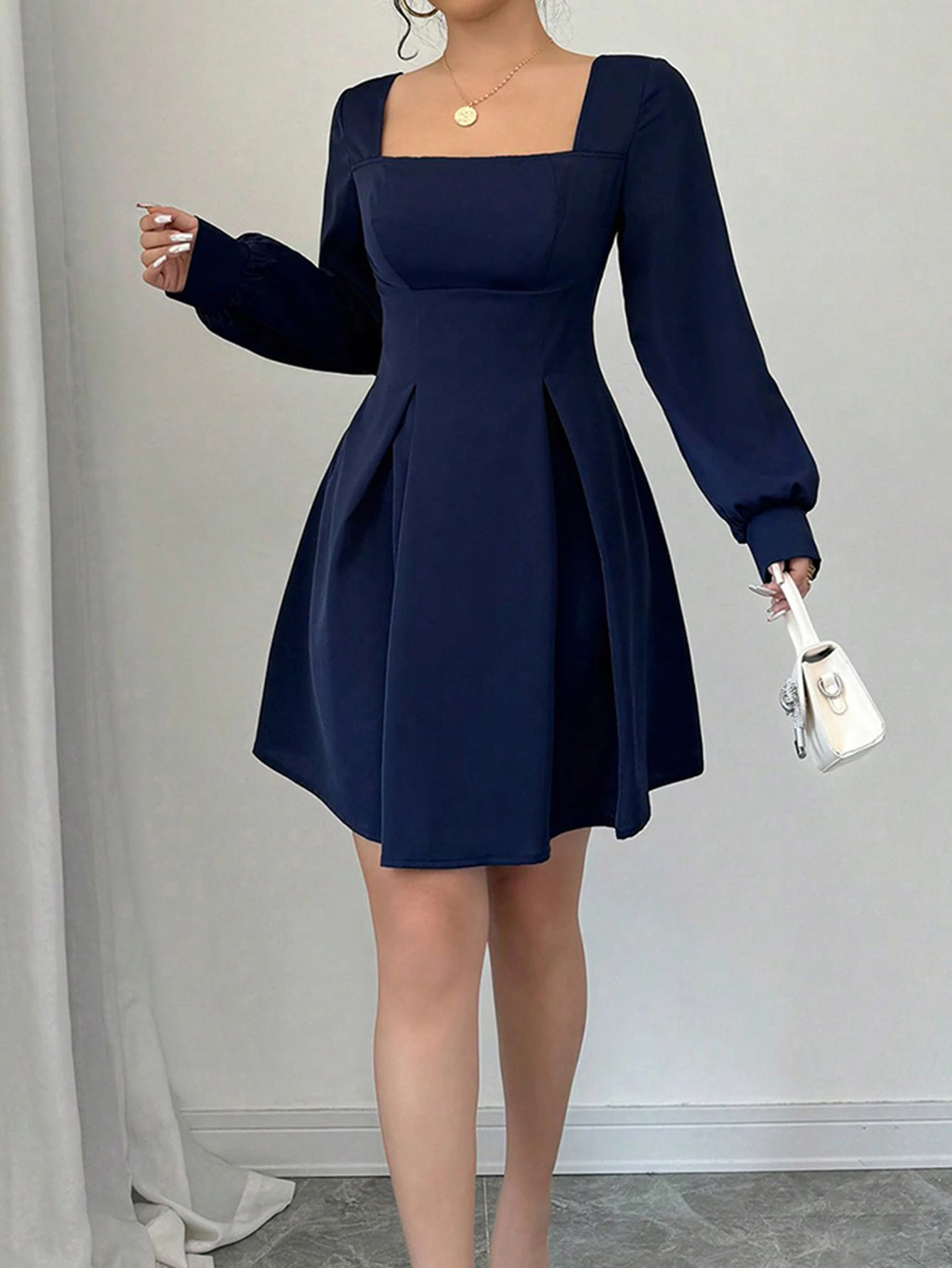 Robe trapèze mi-longue décontractée, avec manches droites, col rond, Design ajusté, robe élégante à la mode pour femmes