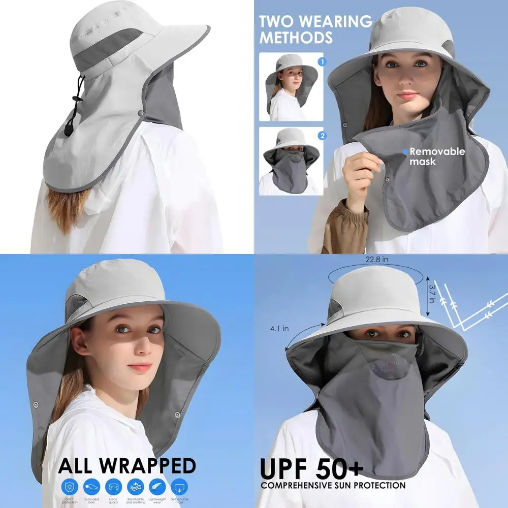 

Уличная шляпа от солнца со съемным клапаном для шеи и лица, UPF 50 + УФ-защитный козырек, рыболовные шапки с шейным клапаном для мужчин и женщин