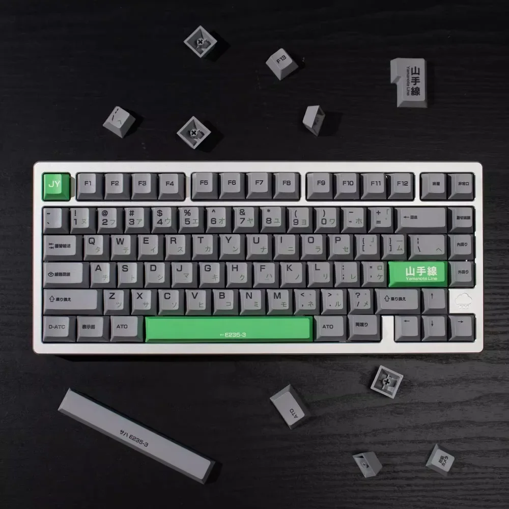 Gray Yamanote Line Theme Keycap 148Keys PBT Custom Retro Cherry Profile Keycaps for Mechanical Keyboard Accessories Gift Lucky65