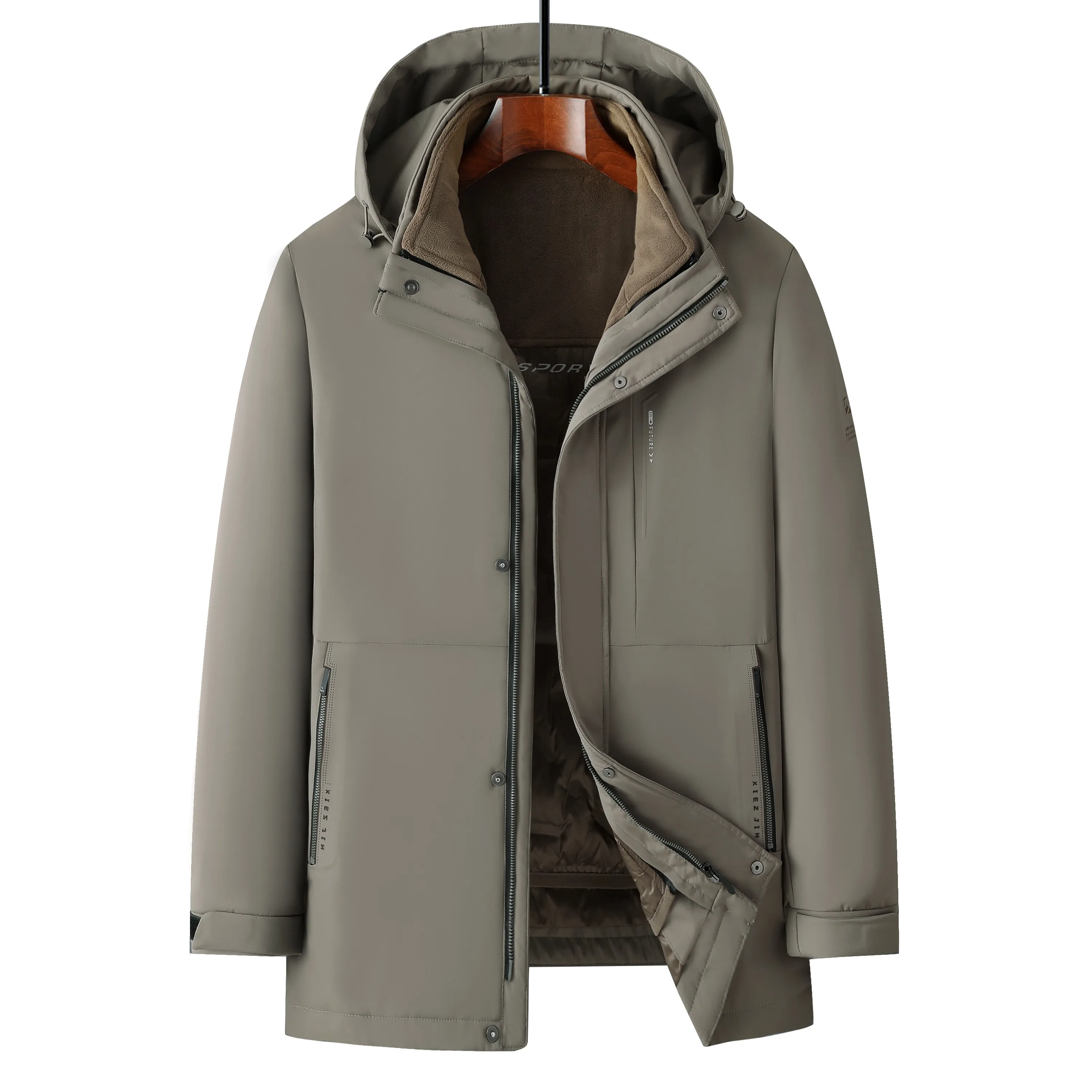 

Outdoor Men's Hooded Duck Down Jackets 2025 Winter Windproof Hat & Liner Detachable Thicken Puffer Coats Solid Color Warm Parkas