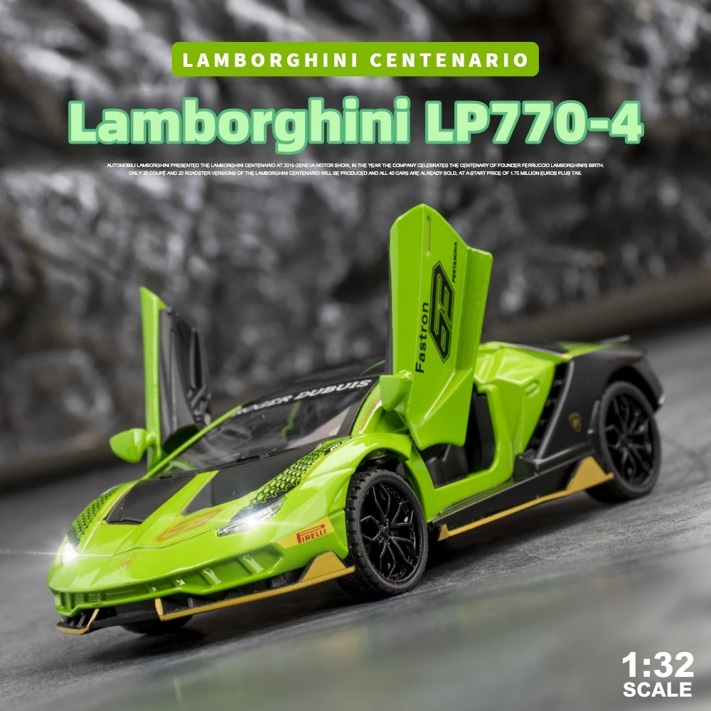 

New 1:32 Lamborghini LP770-4 Sports Car Diecast Metal Alloy Model Car Pull Back Sound Light Car Children Gift Collection