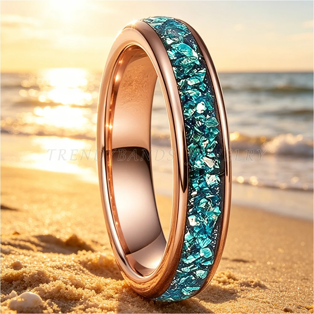 4mm Herren- und Damen-Ehering aus Wolframkarbid Verlobungsring mit Blauem Morganit-Einlage Komfortabler Sitz – Detail 1