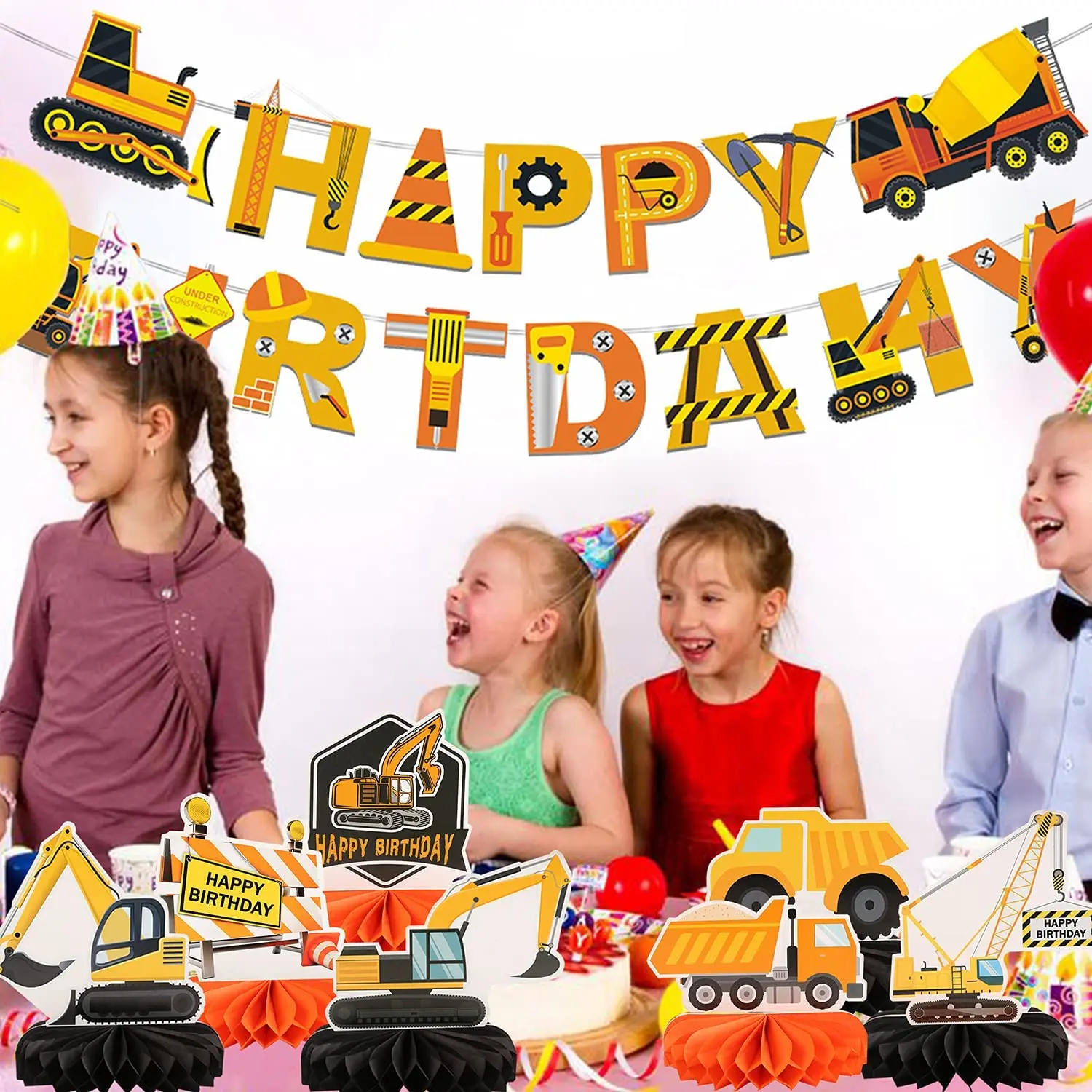 

FEDI-7 PCS Truck Theme Party Decorations Construction Honeycomb Centerpieces Table Toppers For Kids Birthday Theme Party