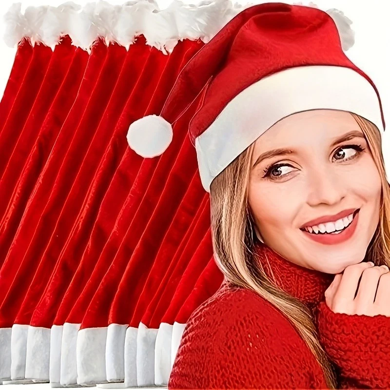10/20pcs Christmas Hats Set for Adults - Red Santa Hats,Party Decorations and Holiday Gifts