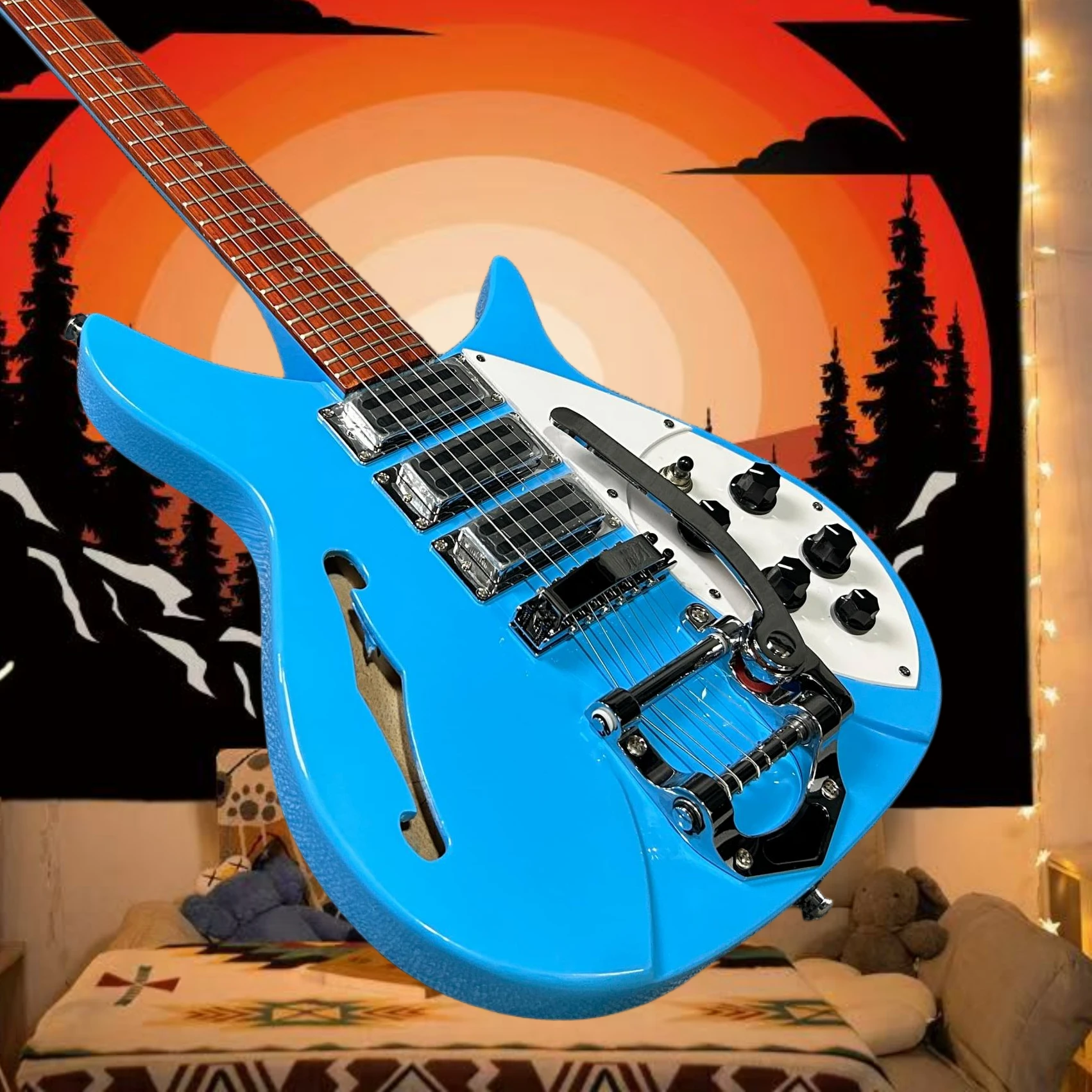 Hot sale 325 Guitar Blue Basswood Body Rosewood Neck HHH Pickups Tremolo System Retro British Rock Tone