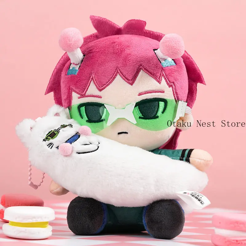Anime Originalware auf Lager: Saiki Kusuo Kawaii Katzen-Plüschpuppe, Stofftier-Schlüsselanhänger, Taschenanhänger, Baumwollfigur, Geburtstagsgeschenk