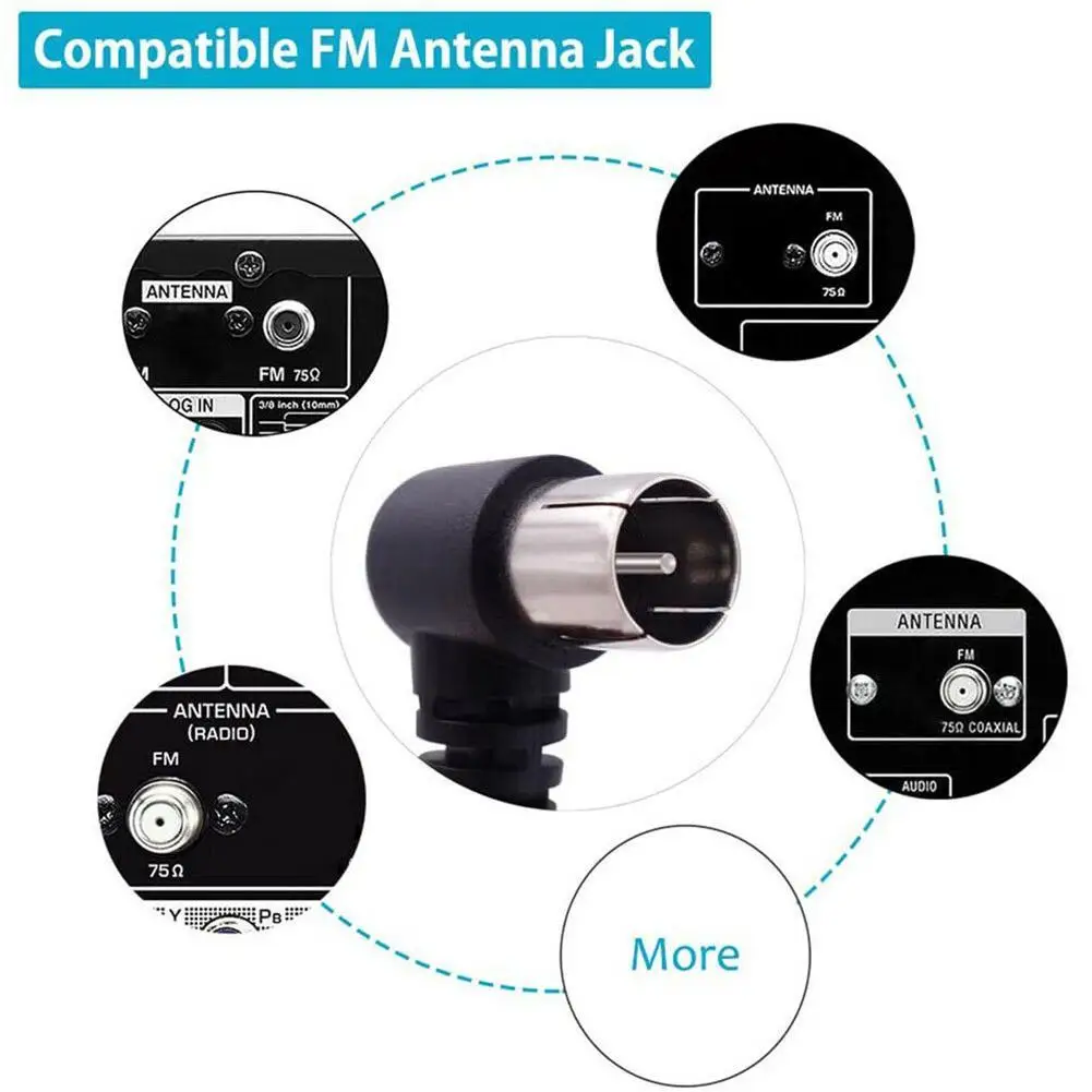 FM Radio Dipole Indoor T Antenna, Receptor Aéreo HD, Conector Tipo F Masculino para Estações de Rádio FM, 75 OHM