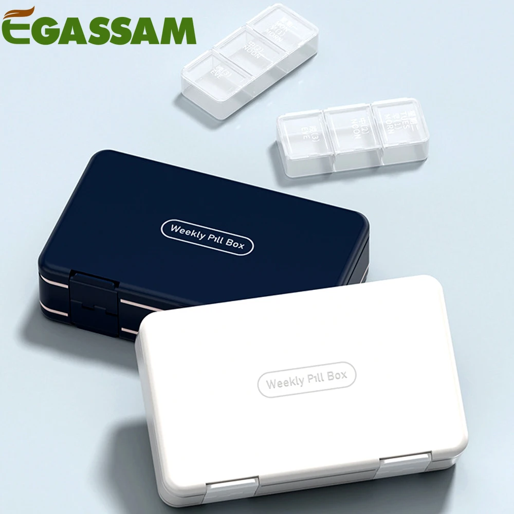 Pill Organizer 3 Times a Day, Weekly Pill Box Medicine Organizer Box,Travel Double Side 7 Day Pill Case with Backup One Day Hold