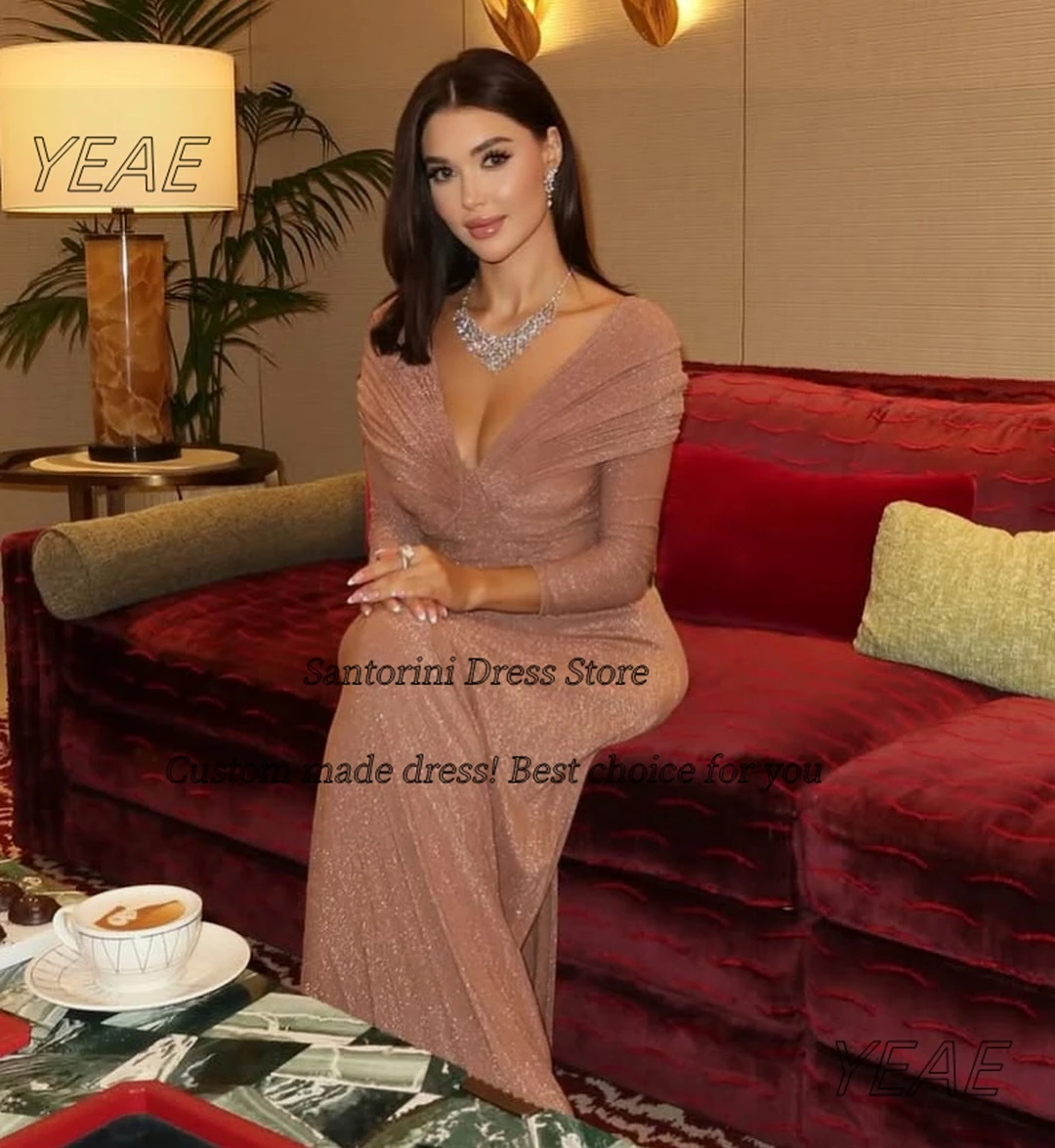 Vestidos de fiesta de Santorini, vestido Sexy de manga larga con cuello en V para mujer, vestido para ocasiones especiales, vestidos de noche con cremallera en la espalda personalizados