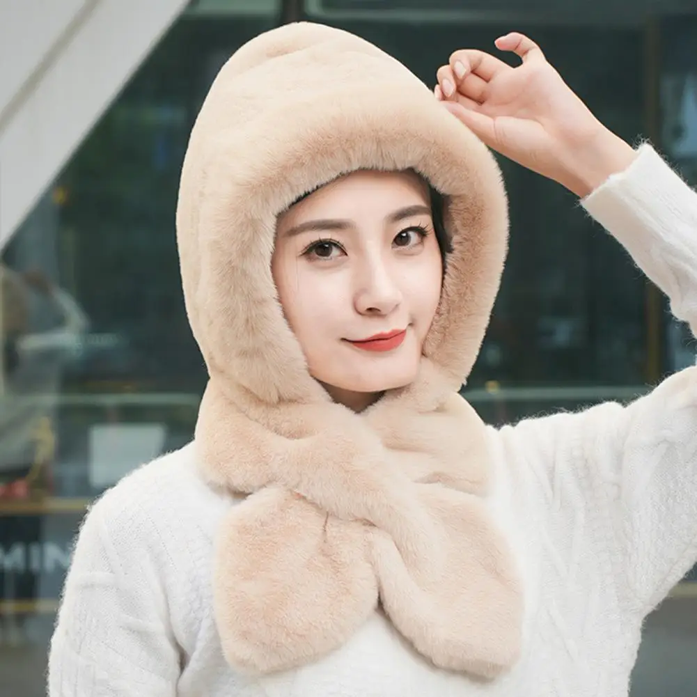 2024 Women Hat Scarf All-in-one Winter Versatile Cute Plush Cap Warm Thickened Anti-freezing Windproof Hooded Scarf Cold Weather