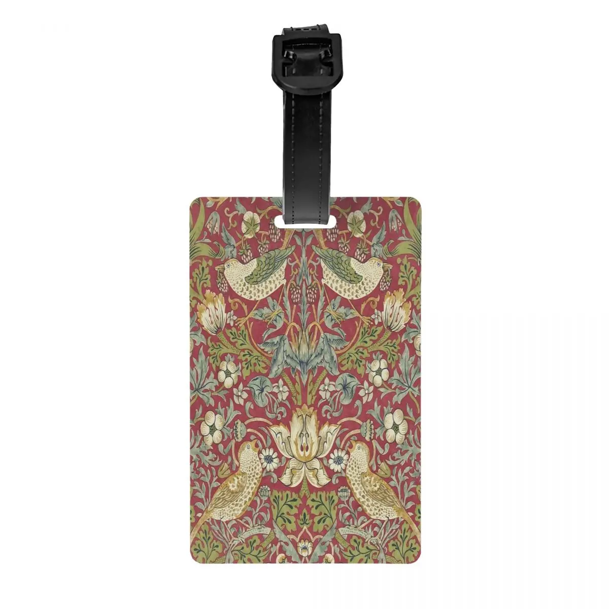 Custom William Morris Strawberry Thief Red Luggage Tag for Suitcases  Floral Textile Pattern Baggage Tags Cover Name ID Card