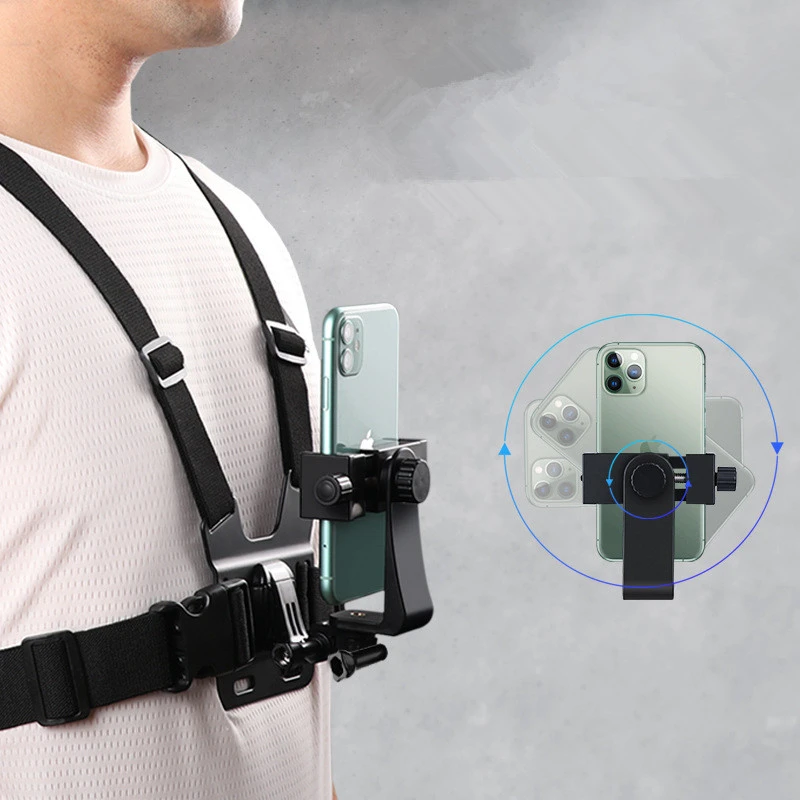 JHOOK Smartphone Chest Mount Harness Strap Holder Cell Phone Clip for Gopro Action Camera Phone Chest Holder for Recording Video