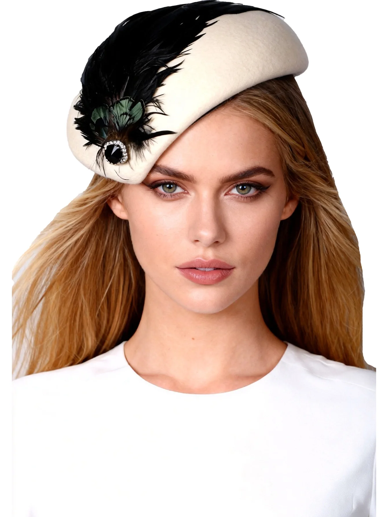 Berety w kolorze królewskiego błękitu, zimowe czapki z filcu wełnianego dla kobiet, eleganckie kapelusze fedora na kościół, przyjęcia koktajlowe, ozdobne fascynatory ślubne z piórami.