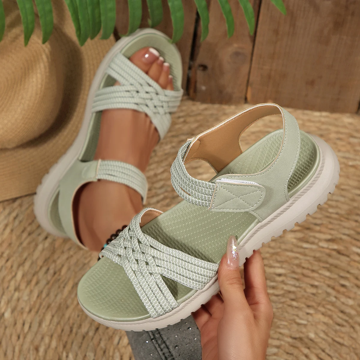Women Sport Sandals Velcro Closure Open Toe Cross Band Soft Cushioned Sole Non Slip Wear Resistant Lightweight Casual Walking view 3