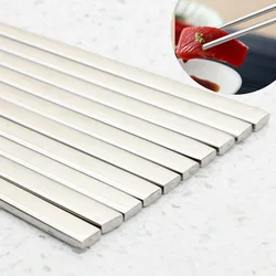 5Pair Flat Chopstick Chinese Korean Chopsticks High Quality Stainless Steel Sticks Japan Sushi Kitchen Accessories