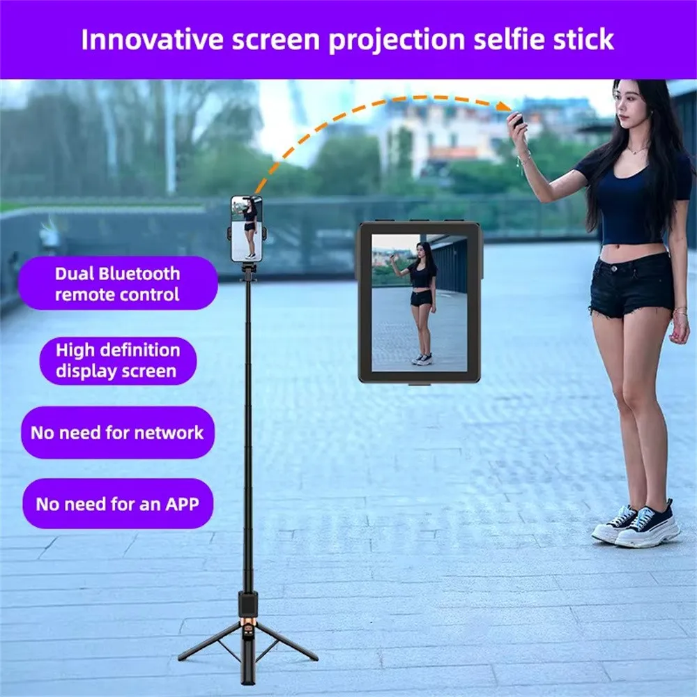 

Selfie Stick Tripod Stand with Small Screen Casting Selfie Monitor with Remote Control for iPhone Smartphone