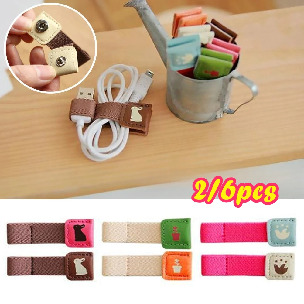 2/6pcs Korean Leather Cord Winder, Cute Cable Organizer Set for Earphones, Adjustable Elastic Band Wire Manager