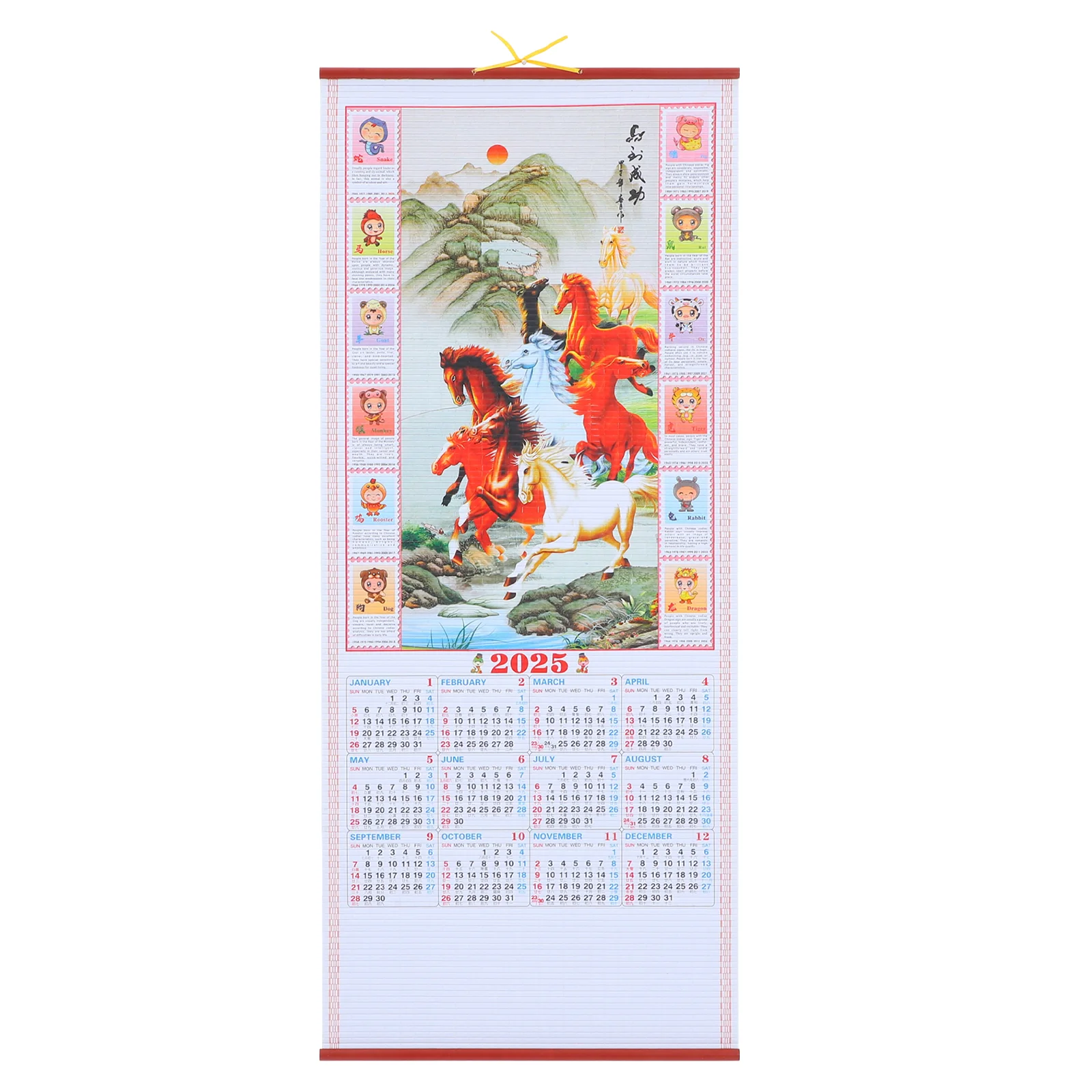 Hanging Scroll Calendar Planner 2025 Reel Wood Yearly Wall Office Chinese Traditional Monthly