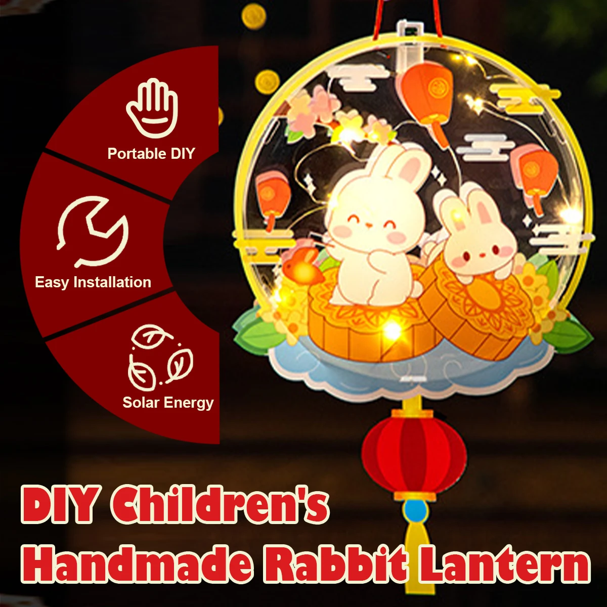 Children'S Handmade Rabbit Lantern New Handheld Diy Gifts Style Luminous Cartoon Materials Reunion Lotus Gift Festival Lanterns