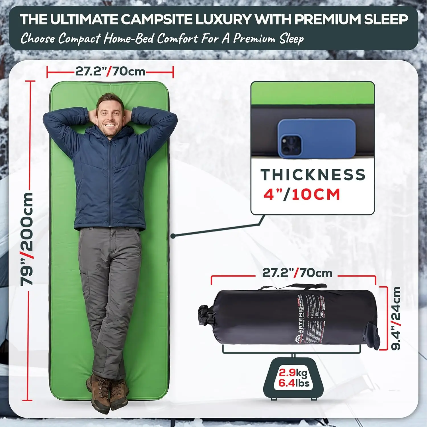 R-Value Self Inflating Sleeping Pad Camping Air Mattress Camping Mattress Pad 4 Season 3D Air Foam 4