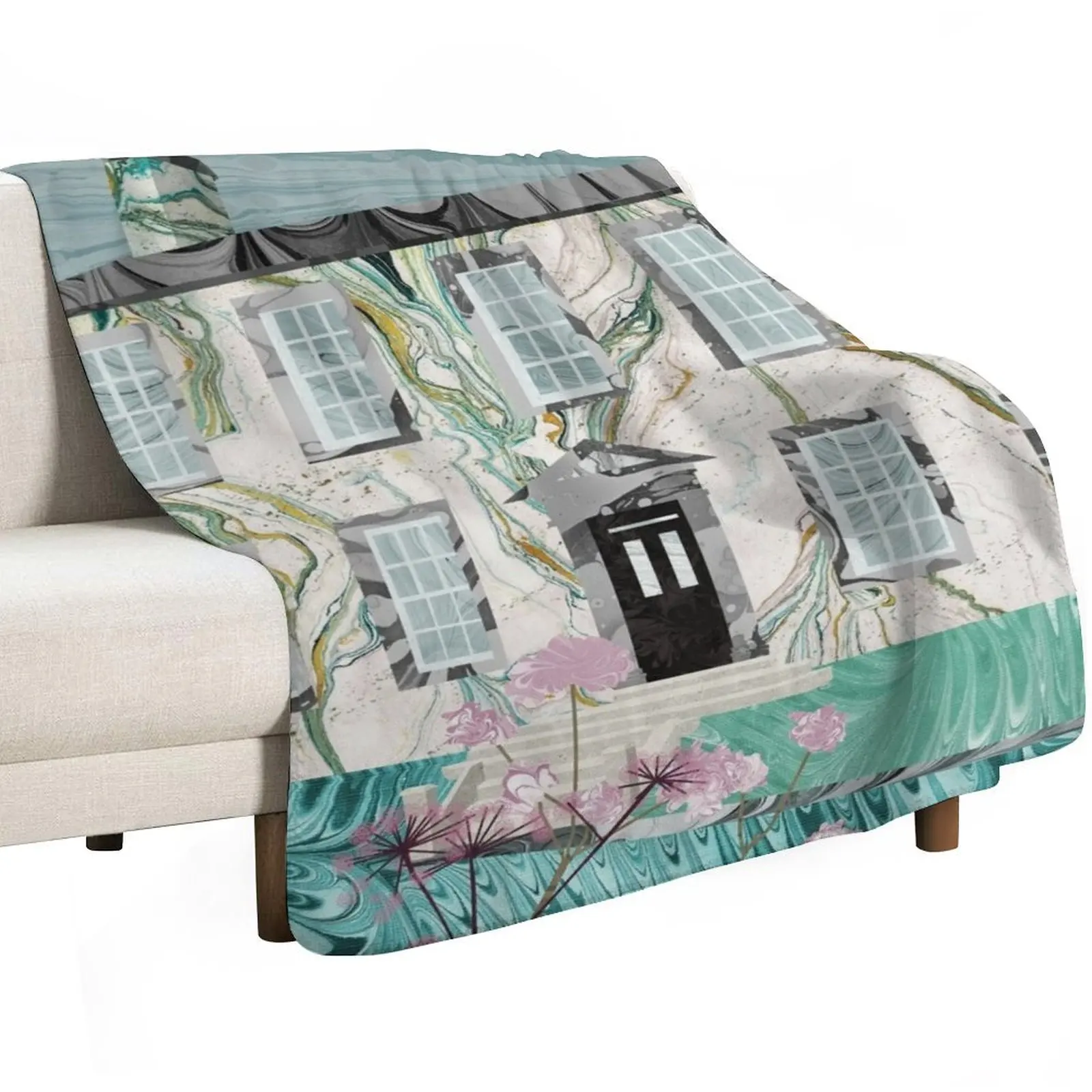 The Bronte Sisters' Parsonage,Haworth : Collage in Marbled Bookbinding Paper Throw Blanket funny gift bed plaid Blankets