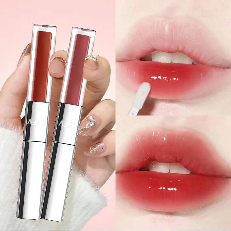 Brillo labial 2 en 1 de doble punta, mate e hidratante, con efecto espejo y brillo líquido para el cuidado de los labios.