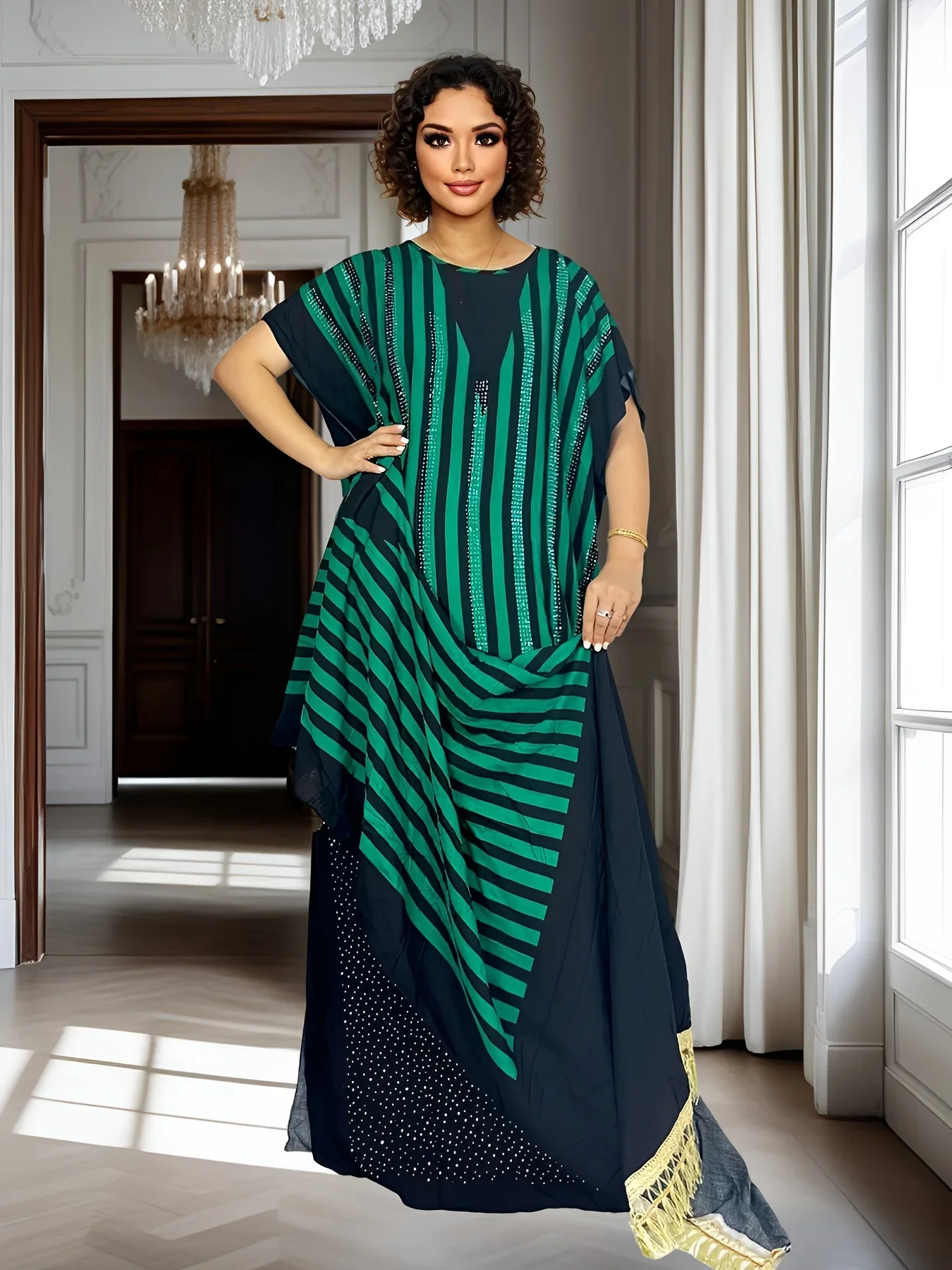 

Rhinestone Print Dress Elegant Long Evening Gown for Women