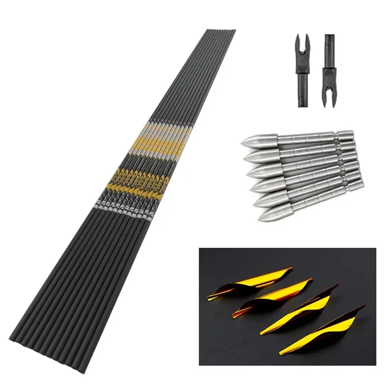 6/12pcs ID4.2mm Spine 350 400 450 500 600 700 800 900 Archery Carbon Arrows 1.8in Spin Vanes For DIY Compound Recurve BowLongbow