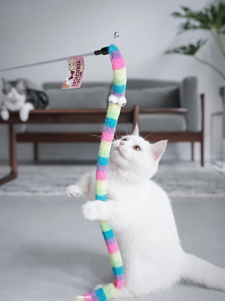 Katze Spielzeug Feder Katze Teaser Zauberstab Katze Interaktives Spielzeug Lustige Raupe Bunte Stange Teaser Zauberstab Haustier Katze Liefert Katze Zubehör – Detail 11